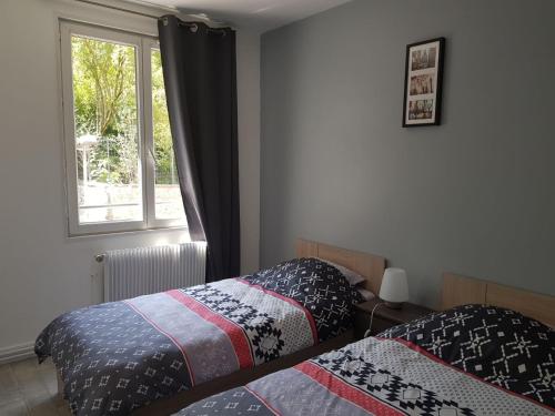 1 Schlafzimmer mit 2 Betten und einem Fenster in der Unterkunft Le cosy d’Amboise in Amboise