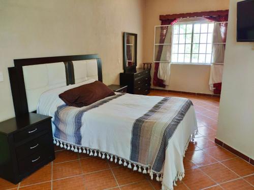 a bedroom with a bed and a dresser and a television at Habitación Hansa in Puerto Vallarta