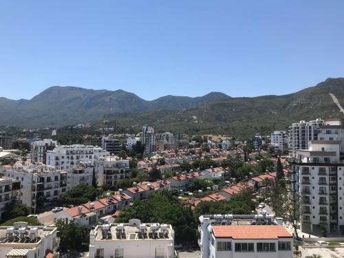 a view of a city with mountains in the background at Karia Plus City Apartments in Kérynia