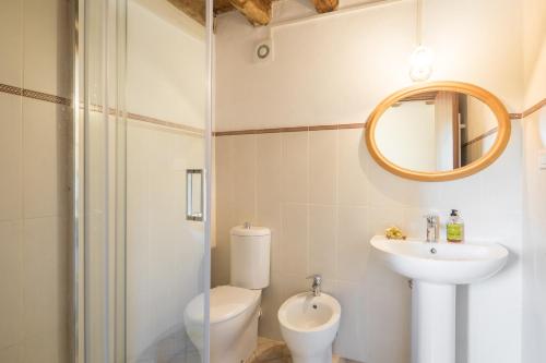 a bathroom with a sink and a toilet and a mirror at Agriturismo di là dall'Acqua in Fivizzano