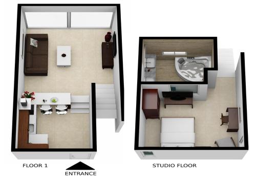 two pictures of a room with a floor plan at Ha-aliya Sea View in Nahariyya