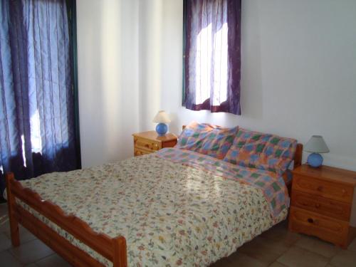 1 dormitorio con 1 cama, 2 vestidores y 2 ventanas en Appartement 4 pers, en Palaia Epidavros