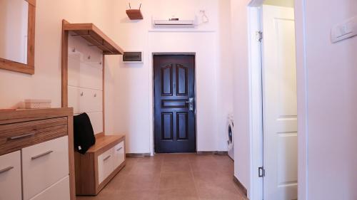 a hallway with a blue door in a house at UNIRII OLD SQUARE APARTMENTS 4 in Timişoara