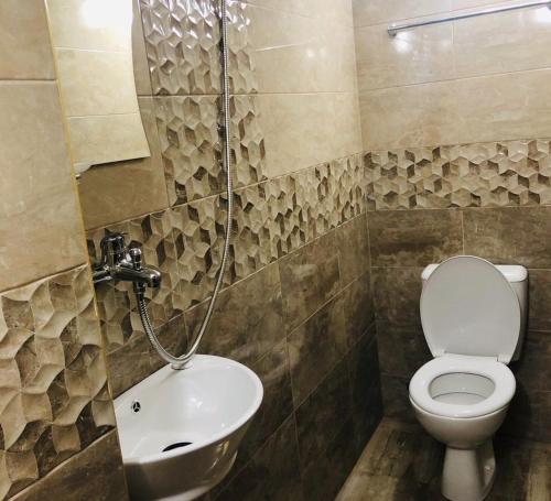 a bathroom with a toilet and a sink at Guest House Ivan in Cherni Osŭm