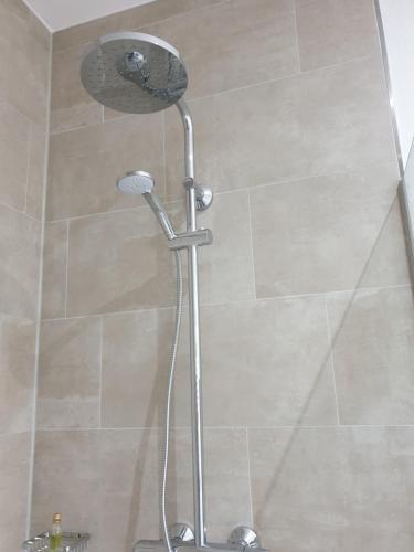 a shower with a shower head in a bathroom at Villa Ferialis in Xanten