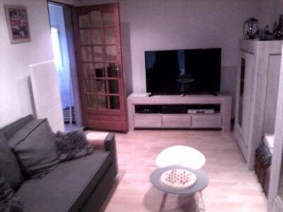 un soggiorno con divano e TV di Les lauriers ad Arvert
