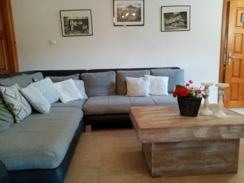 a living room with a couch and a coffee table at U Hanki in Biały Dunajec