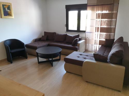 a living room with a couch and a table at Apartman Max 2 in Biškupec Zelinski