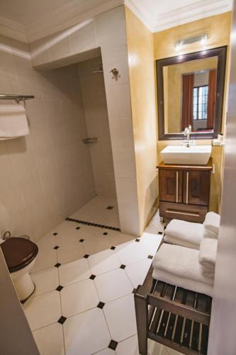 a bathroom with a sink and a toilet and a mirror at Village Ridge Boutique Stays in Pretoria