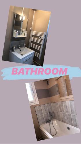 une salle de bain avec un lavabo et une baignoire dans l'établissement UNE PAUSE SUR LA CÔTE, à Boulogne-sur-Mer
