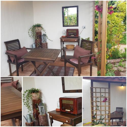 a collage of pictures of a room with a table and a tv at Elescondite in Sauzal