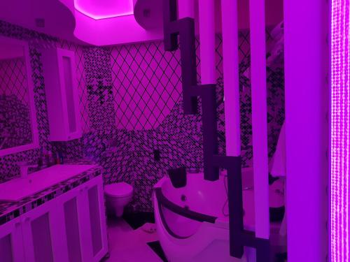 スタヴロポリにあるHotel Kentavrの紫色のバスルーム(トイレ、シンク付)