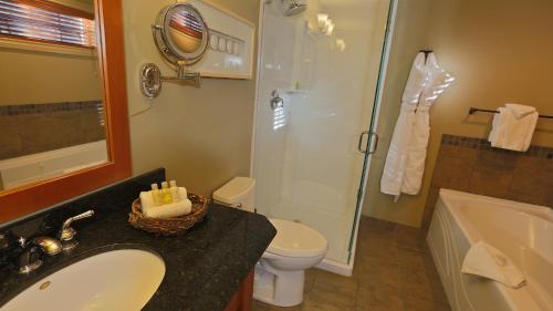 a bathroom with a sink and a toilet and a shower at Long Beach Lodge Resort in Tofino