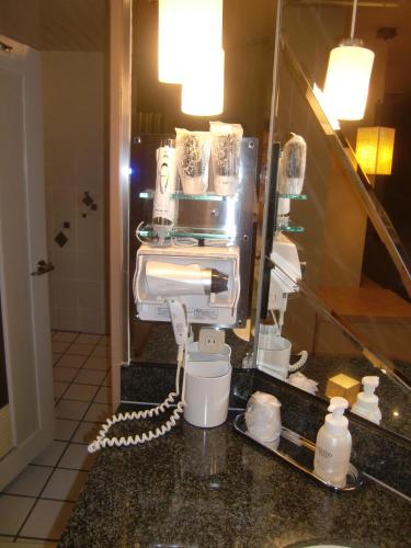 a hair dryer on a counter in a bathroom at Hotel GOLF Nirasaki (Adult Only) in Nirasaki