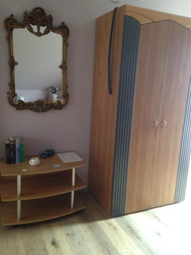 a mirror and a wooden cabinet in a room at Loreley bed and breakfast in Bornich