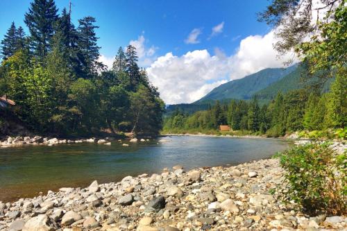 a river with rocks and trees on the side at Cedarwood Grove in Baring