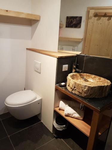 une salle de bain avec un lavabo et des toilettes dans l'établissement Beautiful apartment in Chamonix centre with superb mountain views, à Chamonix-Mont-Blanc