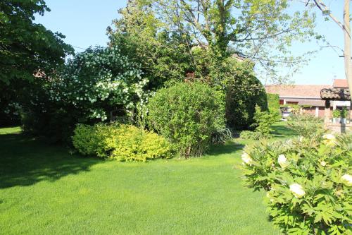 a yard with green grass and trees and bushes at La Trunera Guest House in Alessandria