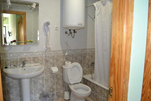 a bathroom with a toilet and a sink at Hostal Vadillo in Losar de la Vera