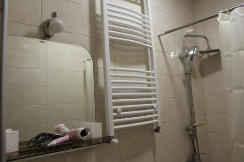 a bathroom with a mirror and a shower in it at Rustaveli st11 in Stepantsminda