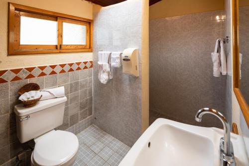 a bathroom with a toilet and a sink at Regis Hotel Spa in Panajachel