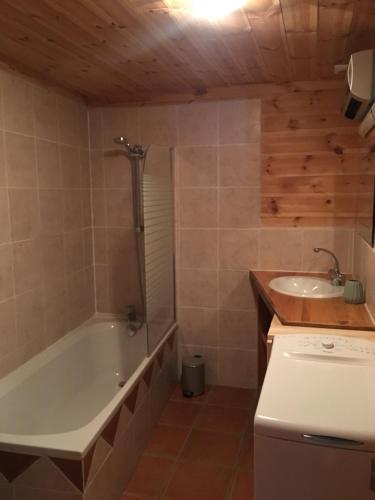une salle de bain avec une baignoire et un lavabo dans l'établissement Appartement de montagne Briançon, à Briançon