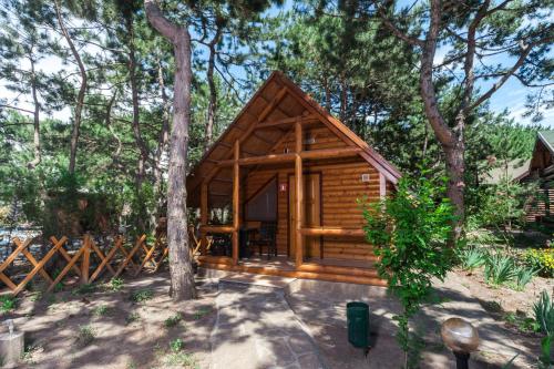 a cabin in the woods with a tree at Kompleks Otdykha Elki-Palki in Odesa