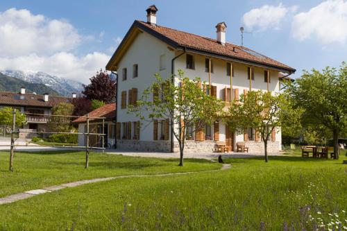 ein großes weißes Haus mit einem Rasenplatz in der Unterkunft lioelara in Feltre