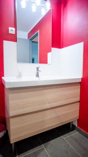 une salle de bain avec un lavabo et un miroir dans l'établissement Appartement Denim, à Nîmes