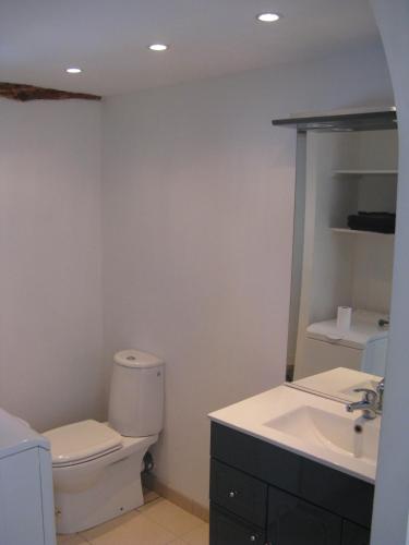 une salle de bain avec toilettes et lavabo dans l'établissement Chambre d'hôtes Chez Karine et Roland, à Le Fied