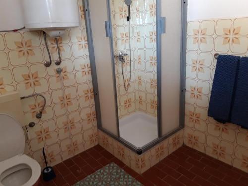 a bathroom with a shower with a toilet at Apartman Adriatic BnM in Biograd na Moru
