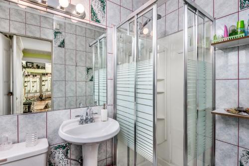 a bathroom with a sink and a mirror at Diana's Luxury Bed and Breakfast in Vancouver