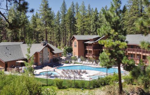 an aerial view of a resort with a swimming pool at WorldMark South Shore in Zephyr Cove