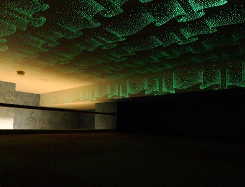 a dark room with green lights on the ceiling at Amagiso in Kawazu