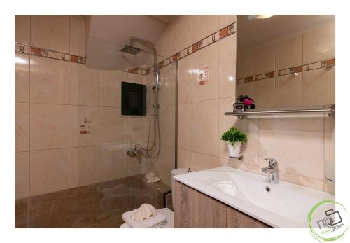 een badkamer met een wastafel en een toilet bij Irini apartment in Piskopiano, Hersonissos #1 in Chersonissos
