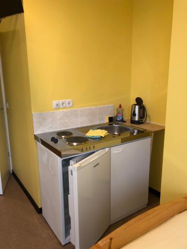 a kitchen with a stove and a sink at Humboldtruh in Weitersburg