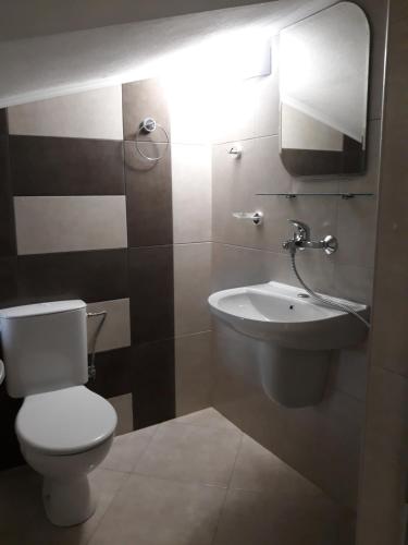 a bathroom with a toilet and a sink at Topalovi Guest House in Chernomorets