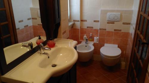 a bathroom with a sink and a toilet at La Segheria in Pragelato