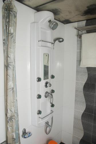 a bathroom with a shower and a shower head at Hotel Arma Court - Near US Embassy, BKC in Mumbai