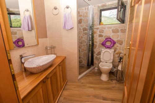 un baño con lavabo e inodoro en Stone Villa UK - Dobra Voda, en Bar