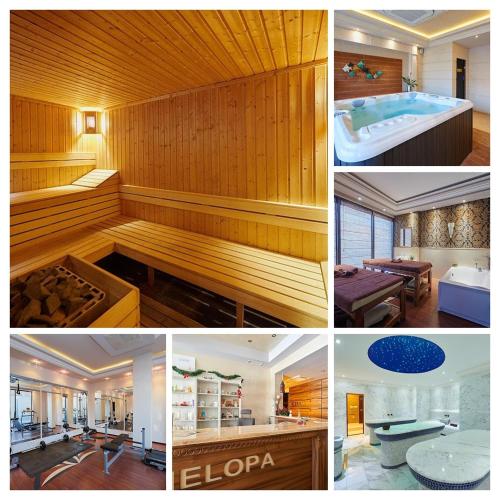 a collage of four pictures of a bath tub at Penelopa Palace Apart Hotel & SPA in Pomorie