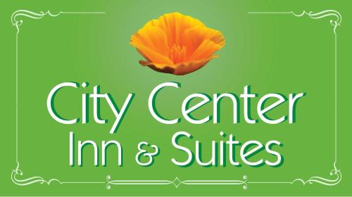 a sign that reads city center info and suites at City Center Inn and Suites in San Francisco