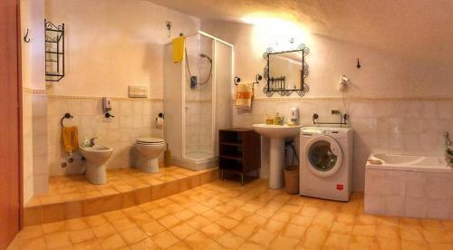 a bathroom with a toilet sink and a washing machine at Casa Santicelli Maratea ' I CARPINI ' in Maratea