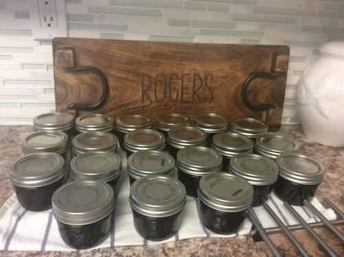 a group of jars of jam sitting on a counter at Berkie’s Bed & Breakfast in Port Alberni