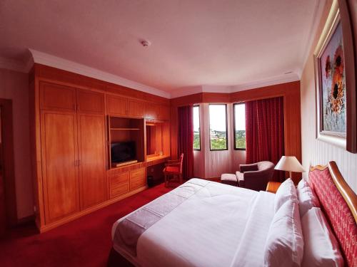 une chambre d'hôtel avec un lit et une télévision dans l'établissement Parkview Hotel, à Kampong Jerudong