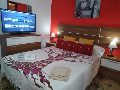 ein Schlafzimmer mit einem großen Bett und einem TV an der Wand in der Unterkunft Apartamento Lulu in Málaga
