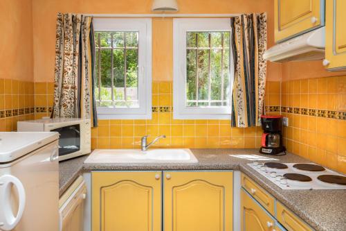 a kitchen with a sink and two windows at SOWELL RESIDENCES Les Mazets in Arles