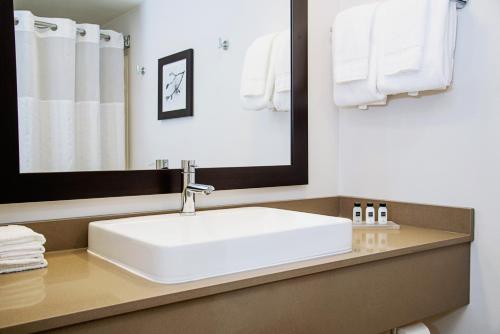 a bathroom with a white sink and a mirror at Country Inn & Suites by Radisson, Milwaukee West Brookfield , WI in Brookfield