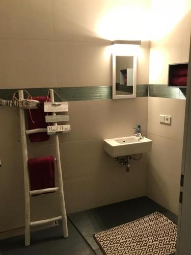 ein Badezimmer mit einem Etagenbett und einem Waschbecken in der Unterkunft Guesthouse Passau in Passau