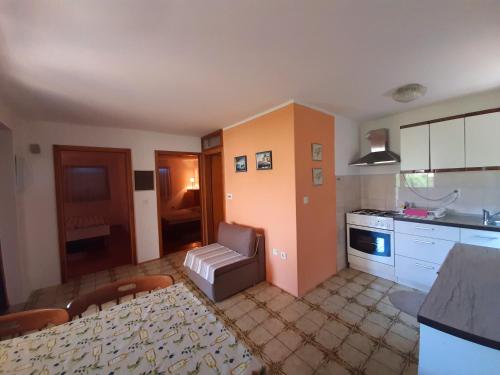kuchnia z kanapą w środku pokoju w obiekcie Apartman Fiorini Zofija w mieście Brtonigla
